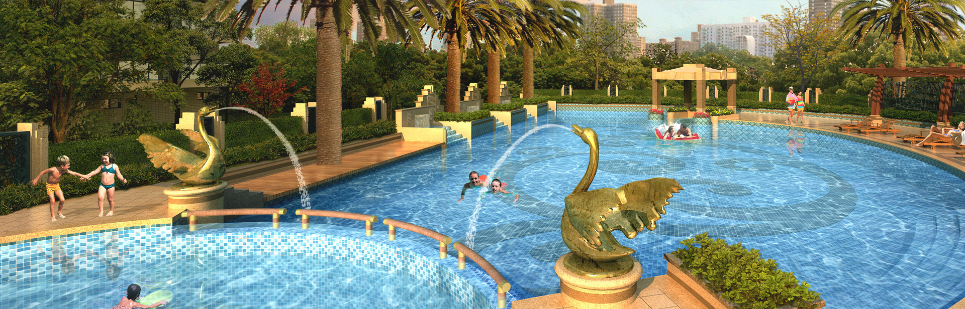 別墅休閑生活（泳池、魚(yú)池、水景）